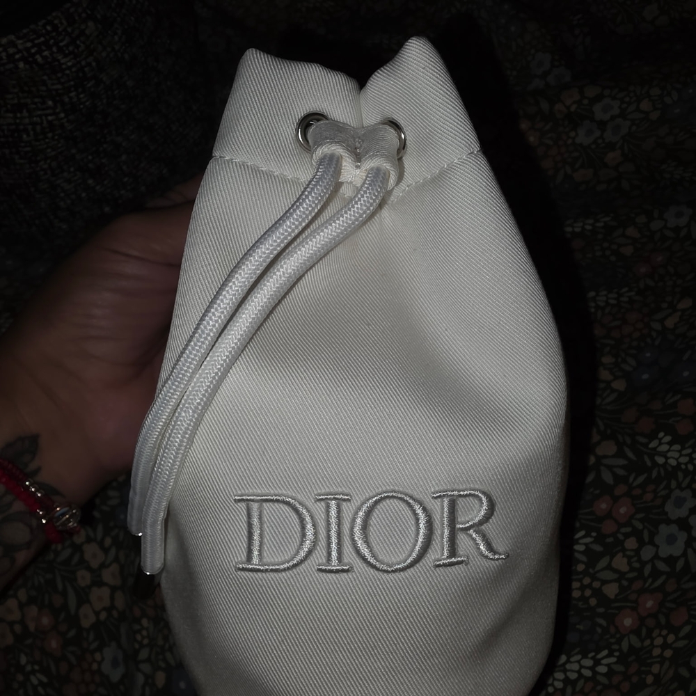 Dior Cream Drawstring Cosmetic Bag
